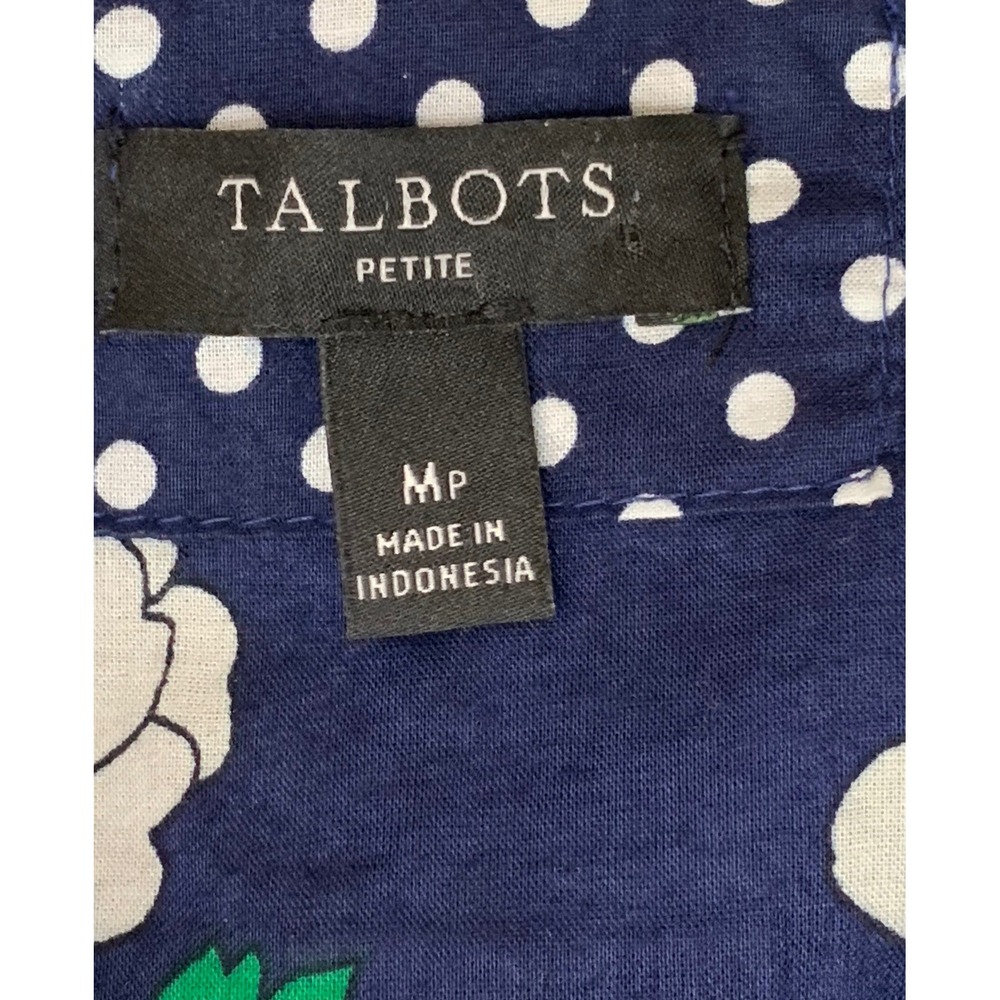 Talbots Petite Navy Blue Floral 100% Cotton Button Down Shirt Blouse - Picture 4 of 9
